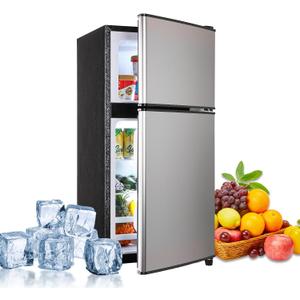 Dorm Fridge with Freezer, Small Refrigerator 3.3 Cu. Ft. with Freezer for Apartment, Temperature Adjustable Apartment Size Fridge for Kitchen, College, RV, Office, Silver
