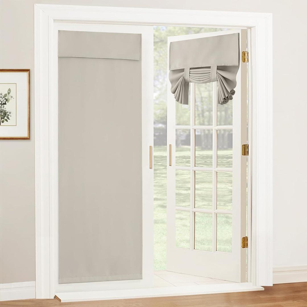 RYB HOME Door Curtain for Door Window 80 inch - Privacy Front/Tricia/Patio French Door Window Curtains Sidelight Curtain Tie up Shade, W34 x L80 inch, Natural, 1 Panel