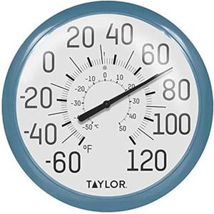 Taylor Big and Bold Wall Indoor Outdoor Thermometer, Easy to Read Numbers for Patio, Pool, and Indoor Areas 13.25 inch, Teal