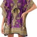 Divine threads Women’s Short Kimono Tunic Kaftan Plus Size Dashiki Caftan Summer Beach Wear, One-Size-Fits-All 35" Length, 60" Bust, 34" Shoulder