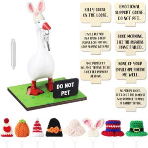 17 Pcs Magnetic Goose Key Holder Resin Goose Statue with Mini Hats Writable Interchangeable Signs Desk Decor(Holiday)