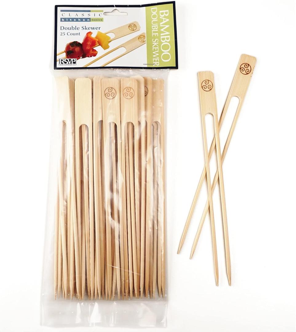 RSVP International Bamboo Barbecue Skewers, Double Round, 25-Count, 9"