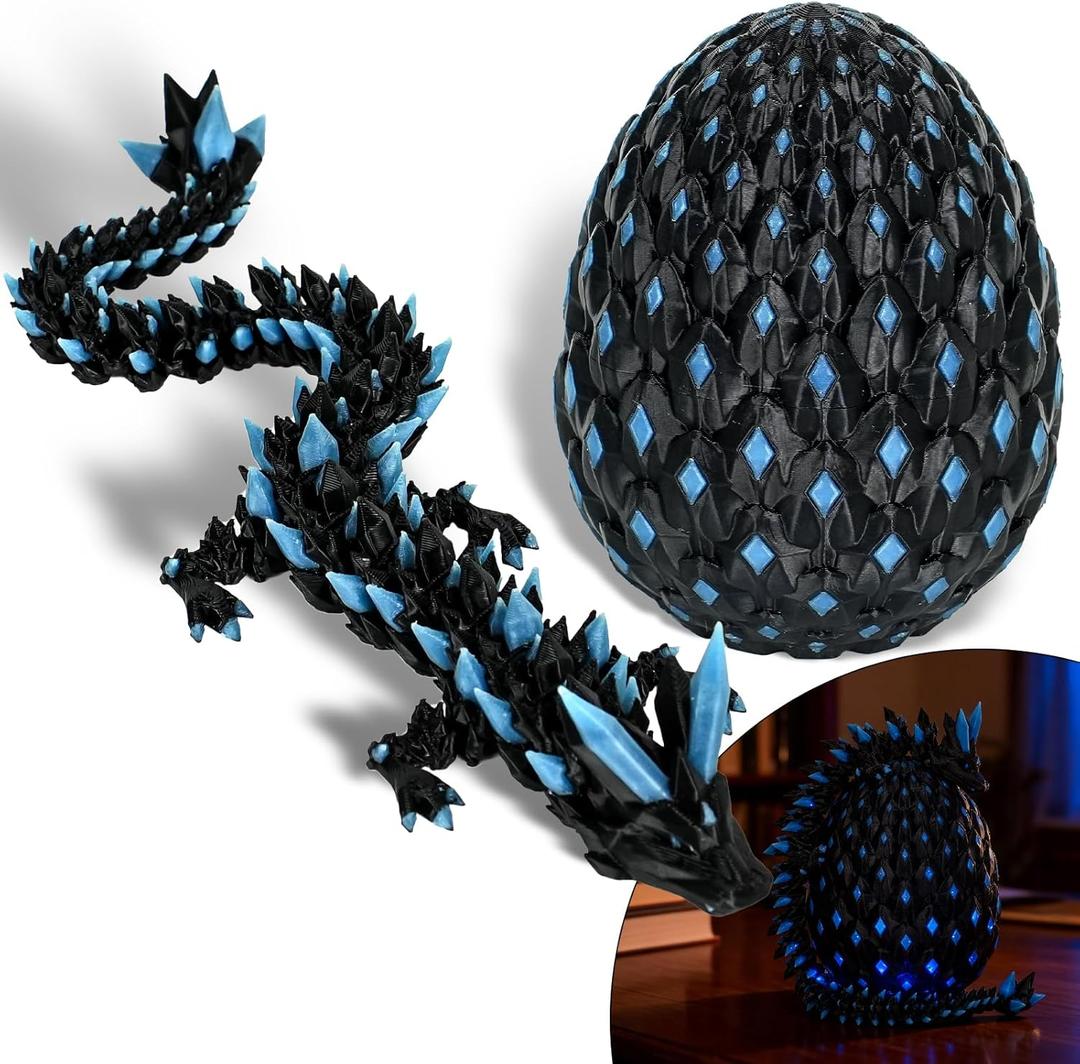 12.5" 3D Printed Crystal Dragon Glow-in-the-Dark Version, Dragon Egg, 3D Printed Animals, Toy Figure, Christmas Stocking Stuffers for Kids