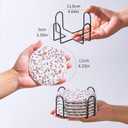 Coasters with Holder Set of 6, Absorbent Marble Drink Decorative Coasters for Coffee Cup Beverage Wine Beer Bar Housewarming