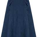 Belle Poque Women's Denim Skirts Vintage Elastic High Waist A-Line Long Maxi Jean Skirts with Pockets, Size 2XL