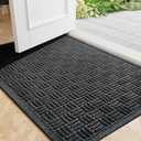 Mibao Front Door Mat Indoor Outdoor Entrance, Dirt Trapping Waterproof All-Season, All-Weather Doormat, Non-Slip Durable Natural Rubber Low Profile Easy Clean Patio Entrance Mat, 36" x 60", Black