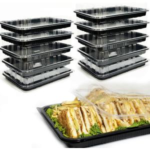 TRAYA Pack of 10 Serving Tray with lid - Reusable Catering Trays with Lids 13inch Long for Meal Prep, Cakes, Treats and Sandwiches (13 * 2.7 * 9.4inch)