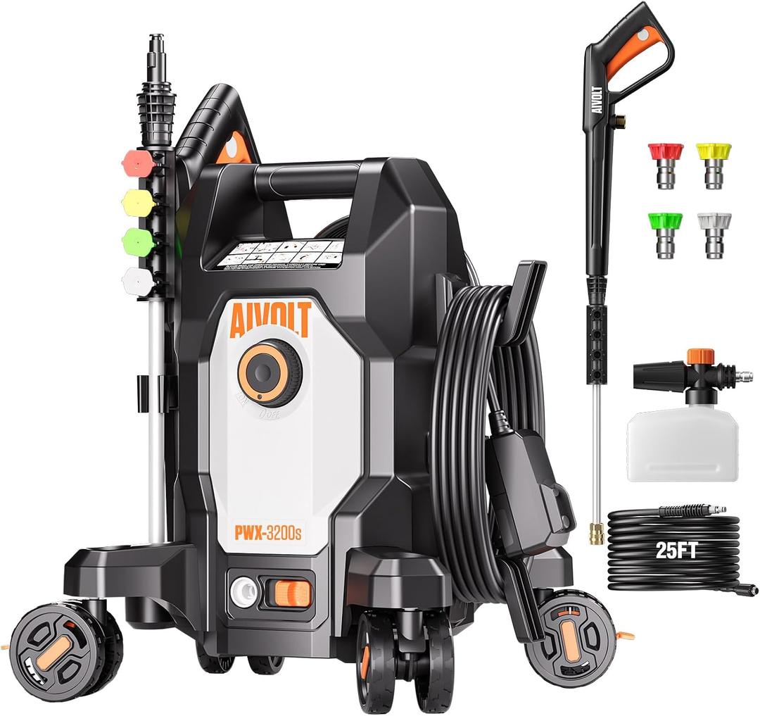 AIVOLT Electric Pressure Washer, Anti-Tipping 4-Wheel Power Washer