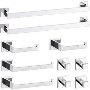 TURS Chrome 10-Piece Bathroom Hardware Set Towel Bar Set SUS304 Stainless Steel Towel Racks for Bathroom Wall Mounted, 23.6-Inch