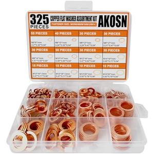 325 PCS, 10 Sizes, Premium Copper Metric Sealing Crush Washers Assortment Kit, Upgraded Flat Ring Oil Drain Plug Crush Washer Gasket Seal Assortment Set, Banjo Bolt Washer for Automotive, Motorcycles 325 PCS, 10 Sizes, Premium Copper Metric Sealing Crush Washers Assortment Kit, Upgraded Flat Ring Oil Drain Plug Crush Washer Gasket Seal Assortment Set, Banjo Bolt Washer for Automotive, Motorcycles
