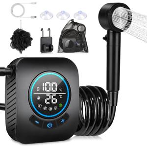 Portable Shower for Camping, [Upgraded] Spopal 8000mAh Rechargeable Camping Shower with 5 Adjustable Speeds, 4 Spray Modes, LED Display, IPX8 Waterproof Outdoor Shower Kit for Hiking, Travel, Car, Pet, Small