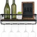 Mkono Wall Mounted Wine Rack - Bottle & Glass Holder Wood Rustic Floating Racks with Stemware Hanger Modern Plants Photos Wine Bottles Display Wall Storage Shelf for Kitchen Dining Room Home Bar