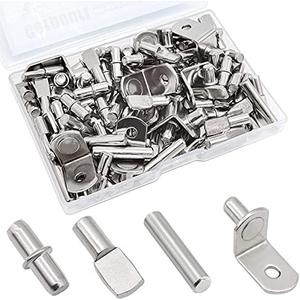 104Pcs Shelf Pins Kit,4 Styles Nickel Plated Shelf Support Pegs, Bookshelf Pegs for Shelves, Cabinet Shelf Bracket Pegs Shelf Pins Holders for Kitchen Furniture & Closet ( 5mm & 1/4inch )