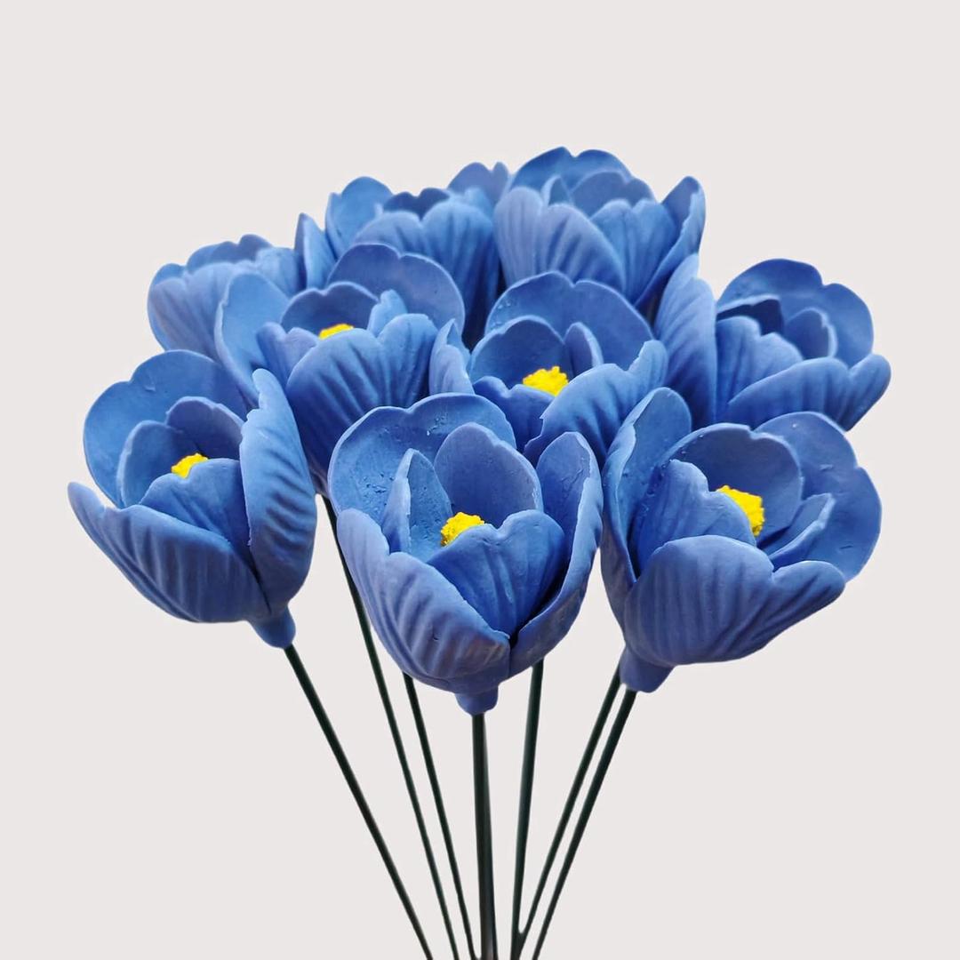 Simulated Flowers, Handmade ceramic tulips, Home Decorations, Living Room vases,ceramic Floral Decorations, Creative Gifts for Floral Arrangements providing long-lasting beauty Set of 9 (blue)