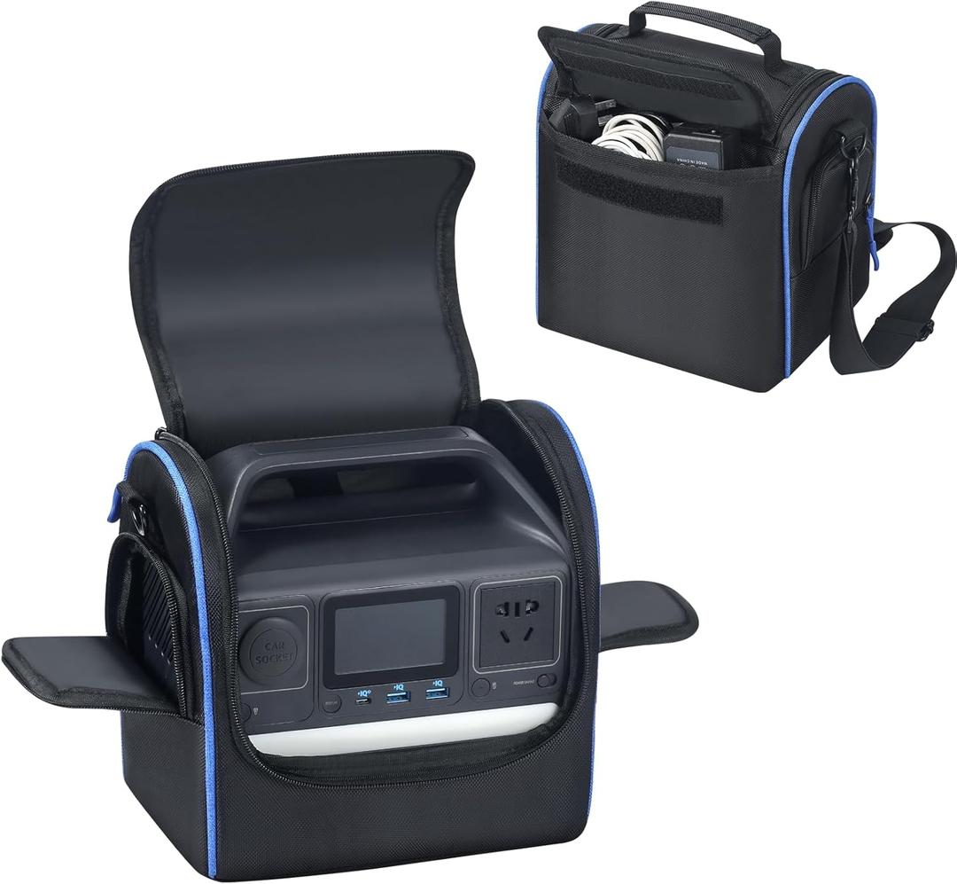 Carrying Bag Case Compatible with Anker 521 Power Station, Soft Storage Generator Cover with Adjustable Shoulder Strap, Side Zipper, Pockets for Charging Cable and Accessories