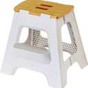 Vigar Compact Step Stool Foldable, 16-inch Two-Step Stools for Adults up to 330 Pound, Lightweight Stool, Non-Slip Folding Step Stool, Grey, Bamboo Print on Top