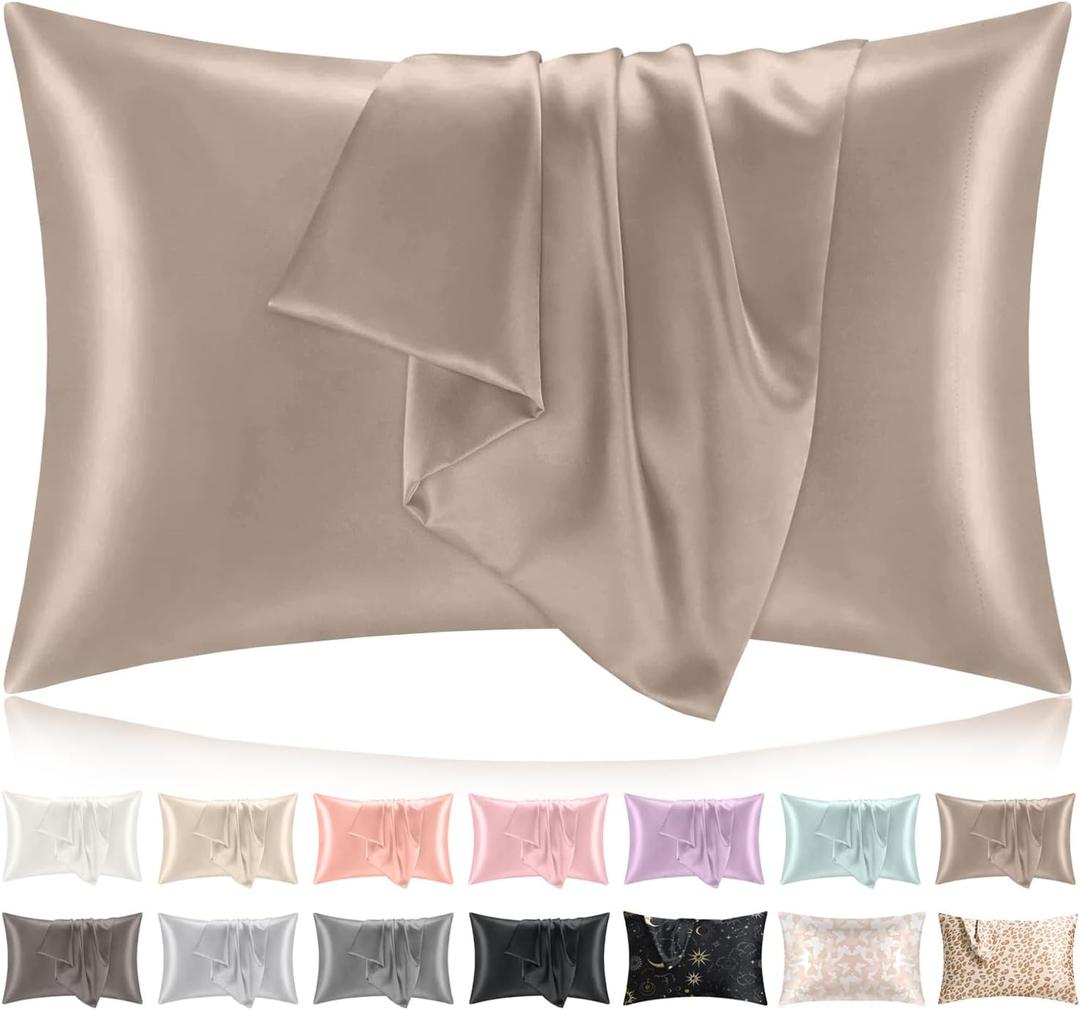 Softhour Silky Pillowcase Premium Satin Pillow Cases with Zipper Closure for Hair and Skin, Queen Size 20 x 30 Inches, Gifts for Women, Light Brown
