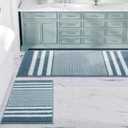 BSICPRO Bathroom Rugs Sets 2 Piece, Non Slip Striped Bath Mats, Denim Blue
