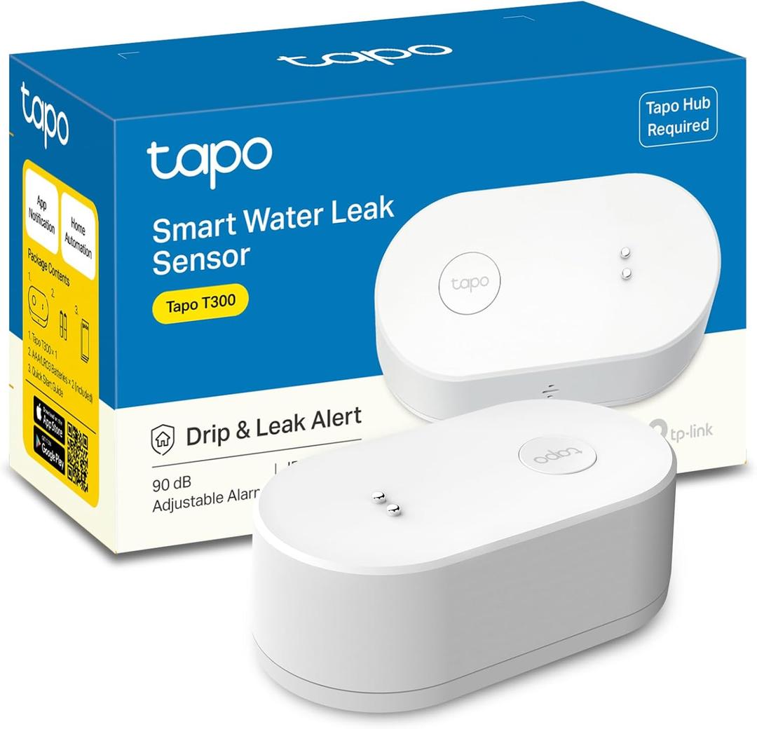 TP-Link Smart Water Leak Detector, Wi-Fi with Rapid Dripping Detection, 90dB Adjustable Alarm, App Alerts, Compatible with Alexa and Google Home