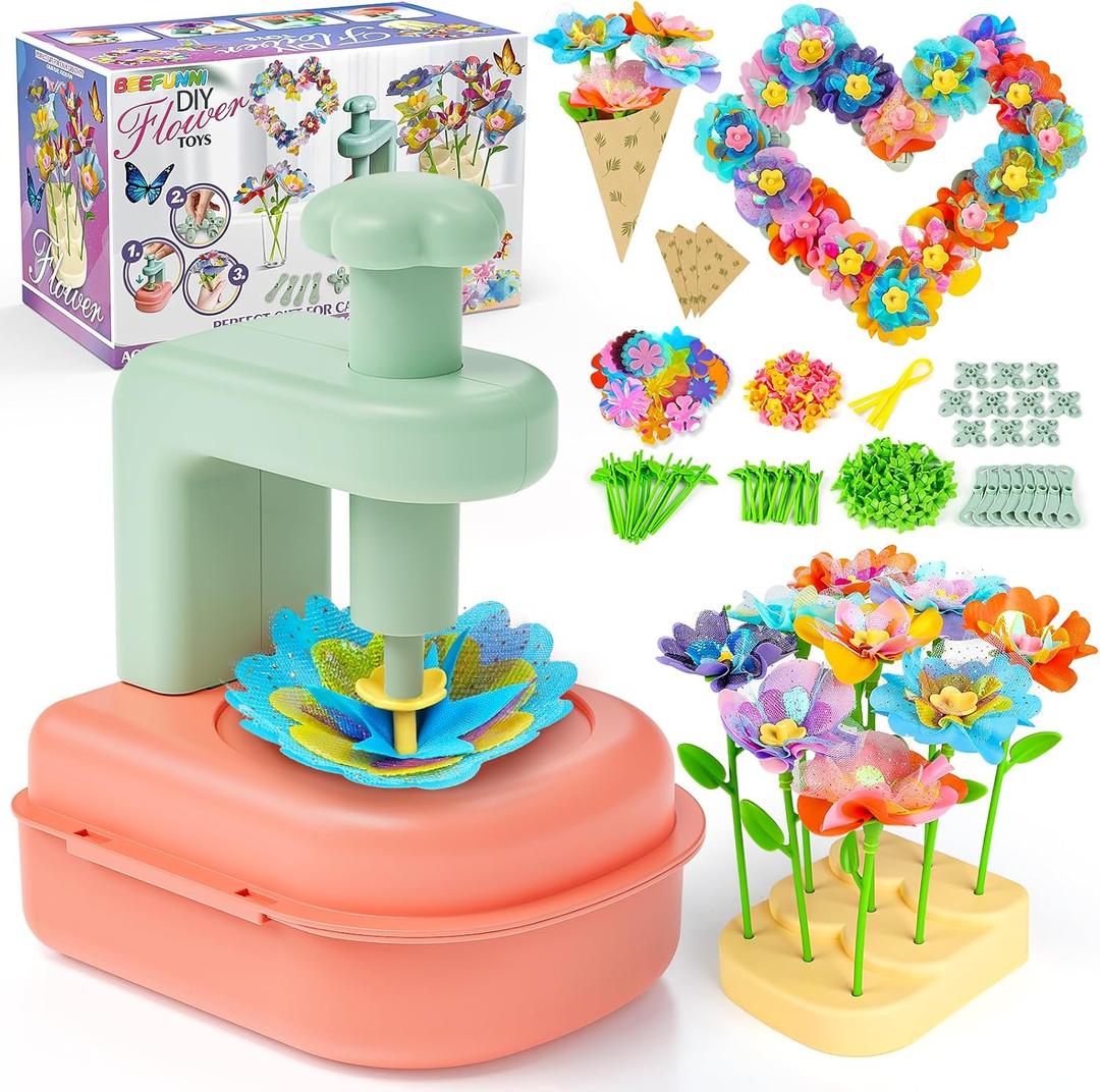 beefunni Flower Bouquet Craft Kit, DIY Arts and Crafts Toys for Kids Ages 4-8, Educational Flower-Making Activity Toy Set for Toddler and Kids, Birthday Gift for 4 5 6 7 8+ Year Old Girls and Boys (Green)