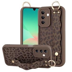OOK Compatible with Samsung Galaxy A26 5G Leopard Case with Wrist Strap, Brown Leopard TPU Shockproof Protection Slim Cover with Camera Protection for Women Girls, for 6.7inch