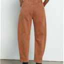 Utyful Barrel Jeans Women Cropped Baggy Trendy High Waisted Distressed Loose Stretch Denim Trouser Jeans with Pockets (Brown, M)