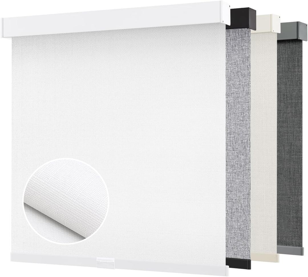 AOSKY Blackout Roller Shades Cordless Blinds for Windows, Free-Stop Shades with Valance, Thermal Insulated Fabric, UV Protection, Blinds for Home and Office (30" W x 72" H, Linen White)