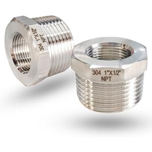 1" Male to 1/2" NPT Female Hex Bushing Reducer, 304 Stainless Steel NPT Reducing Adapter Pipe Fitting, Heavy Duty Pipe Hex Bushing for Reducing Pipe (1” MNPT x 1/2” FNPT)