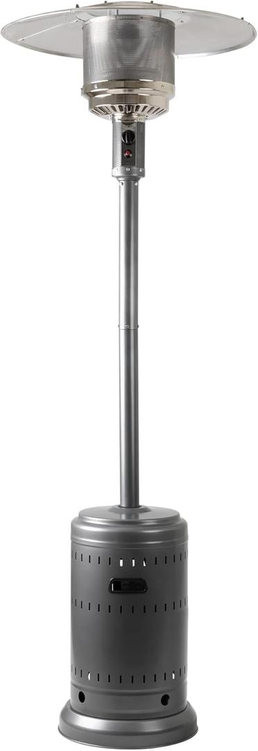46,000 BTU Outdoor Propane Patio Heater with Wheels, Commercial & Residential, Slate Gray, with Water Tank, 32.1 x 32.1 x 91.3 inches (LxWxH)