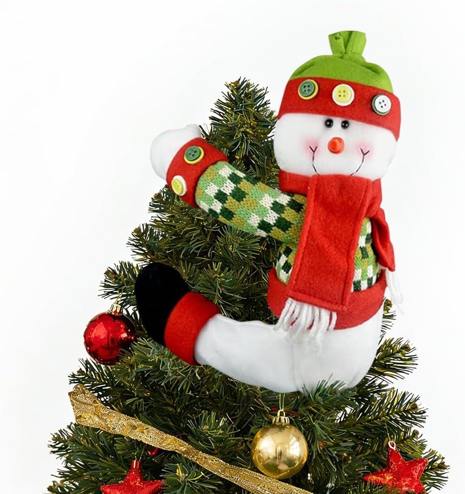 Christmas Tree Topper Snowman, Unique Holiday Xmas Decorations Funny Home Decor, Also Be Used As Curtain Tie and Hugger Bottle, Red White Green