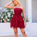 LAGSHIAN Women's Sexy Strapless Backless Mini Dress Tube Top Petal Ruffle Cocktail Party Dresses (Red)