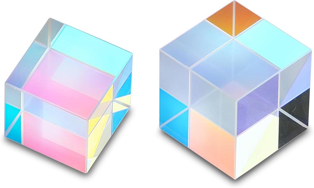 HDCRYSTALGIFTS Set 2 Optical Glass X-Cube Prism RGB Dispersion Prism for Physics Teaching,Photography Props (1.5cm,2cm) (Multicoloured)
