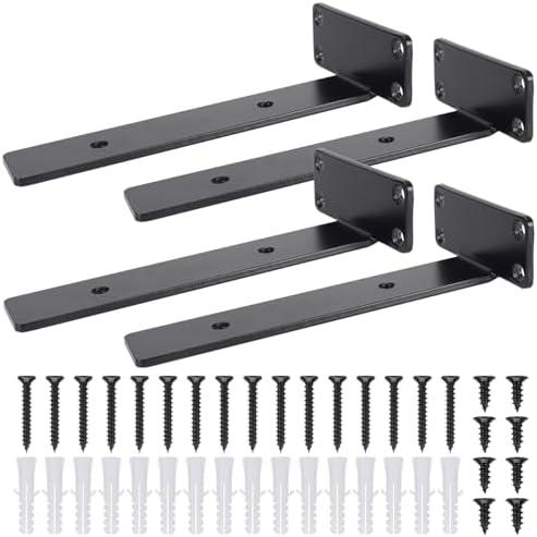 VICVIK 1of 10 Inch and 3-Footlong Floating Shelf Bracket, Hidden Heavy Duty Hardware Shelf Bracket for Supporting Wooden Shelves with Black Powder Coating,No Screws or Any Exercises