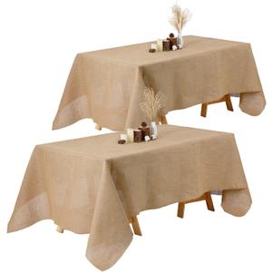 Kingdder Natural Burlap Tablecloth Farmhouse Fall Rectangle Burlap Table Cover Rustic Jute Tablecloth for Thanksgiving Autumn Harvest Holiday Party Kitchen Indoor Home Table(2 Pcs,63 x 108 Inch)