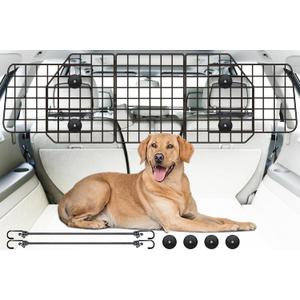 Gtongoko Dog Car Barrier for SUV, Heavy Duty Steel Wire Mesh Pet Divider for Vehicles Adjustable Universal Fit Dog Travel Barrier for Cars Trucks & SUVs, Cargo Area Safety Gate with Elastic Ropes