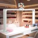 KIRKAS 34inch Large Half Moon Light for Nail Tech, 456 LEDs 3 Color Modes Infinitely Knob Arch Light with Phone Holder Charging Function, Foldable Nail Desk Lamp for Eyelash Extension, Tattoo-White