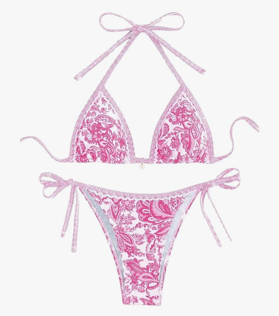 Women's Floral Printed Bathing Suit Halter Paisley Summer Swimsuit Bikinis Set, M