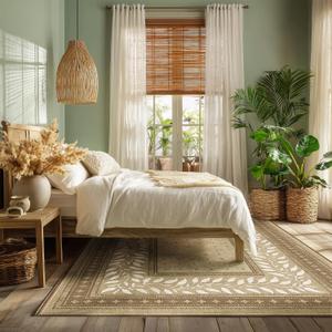 NICETOWN 8x10 Area Rug, Natural Throw Rug for Living Room, Washable Thin Carpet for Bedroom, Non-Slip Stain Resistant Foldable Large Carpet Pet & Kids Friendly for Dining Room