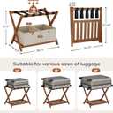 oakvivo Fully Assembled Walnut Luggage Racks Set of 2 with 4 Storage Boxes, 26.77" Bamboo Luggage Rack Stand for Guest Room, 5 Nylon Straps, Folding Suitcase Stand with Storage Shelf for Bedroom Hotel, Walnut+Box 2 Pcs