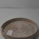 13.8 inch Round Rattan Tray, Decorative Coffee Table Tray, Ottoman Tray, Woven Serving Tray with Handles, Wicker Serving Basket, Whitewash
