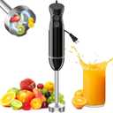 Bonsenkitchen Hand Blender, Immersion Blender with 2 Mixing Speed, Electric Handheld Mixer Portable Stick Mixer with Stainless Steel Blades for Soup, Smoothie, Puree, Baby Food (Single, Black)