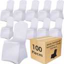 Craft And Party 100 Pack White Spandex Chair Covers – Stretch Polyester Slipcovers for Wedding, Banquet, Party & Dining Chairs – Flat Front Design, Universal Fit