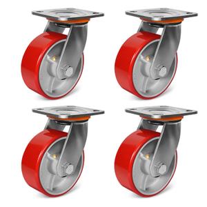 5"x2" Heavy Duty Casters Set of 4-4000 lb Capacity Industrial Caster Wheels with Polyurethane & Cast Iron, Swivel Plate Casters for Platform Trucks, U-Boat Carts, Military Equipment (4 Swivel)