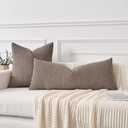 Kevin Textile 14x36 Inch Long Lumbar 1 Pack Boho Decorative Throw Pillow Cover Soft Striped Corduroy Rectangle Cushion Case Farmhouse Solid Color Accent for Living Room Couch Sofa Bed, Light Brown