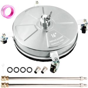 16" Pressure Washer Surface Cleaner with 4 Wheels, Stainless Steel Power Washer Surface Cleaner for Driveways Sidewalks Patios, 1/4" Quick Connector, 2 Extension Wand, 4000 PSI