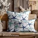 Coastal Nautical Pillow Covers, Coastal Nautical Starfish Repeat Pattern Navy Blue Lumbar 12 x 20 Inches Decorative Throw Pillow Covers Cotton Cushion for Sofa Bedroom Car, Blue 07, Set of 2
