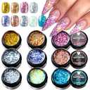 SUTOZMIWE Glitter Gel Nail Polish Set, 9 Colors Glitter Sequins Nail Gel Holographic Laser Effect Sparkle Shimmer 3D Gels Nail Polish Soak Off Curing Need Home Salon DIY Manicure Nail Art Design
