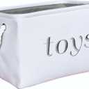 Nursery basket, Storage & organizer Bin for Baby, Diapers, Wipes, Books, Toys. White Canvas fabric Decorative Box with Embroidering. (Toys - Gray, Medium)