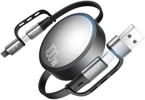 CAFELE 4-in-1 100W Retractable USB C Charging Cable with USB C/A to L/Type C 5A Fast Charging, Multi Charger Cord for Multiple Devices, Phone 17/16/15/14, Galaxy S24/S23, MBook, Pad (3.6ft)