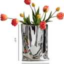 Ceramic Silver Flower Vase, Crinkle Paper Shape, Metal Decorative Home Accent (Large)